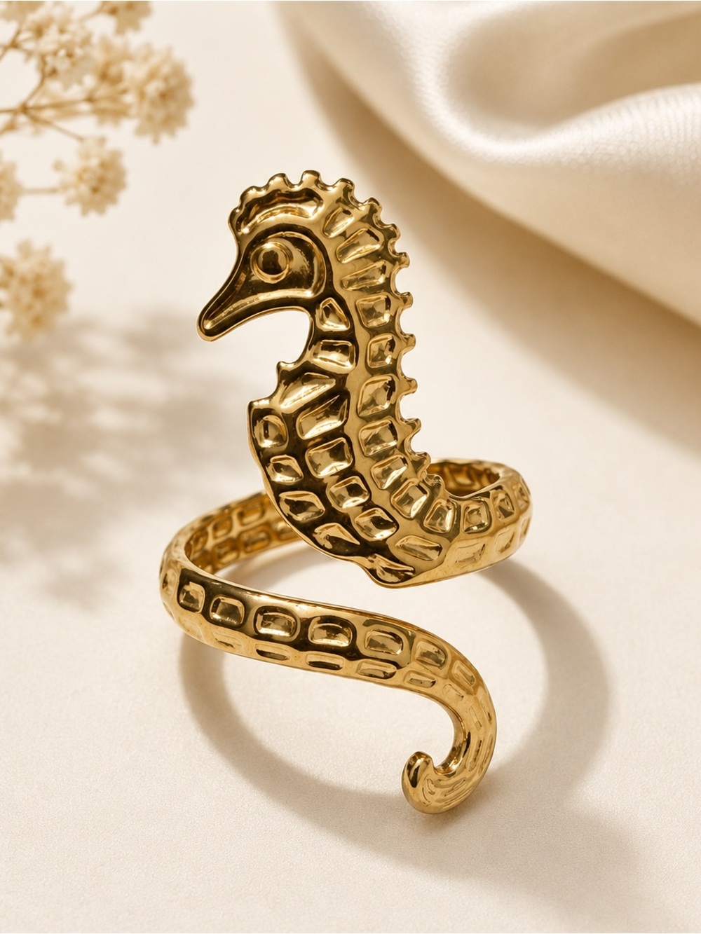 Gold Plated Seahorse Wrap Ring Size 6 Adjustable